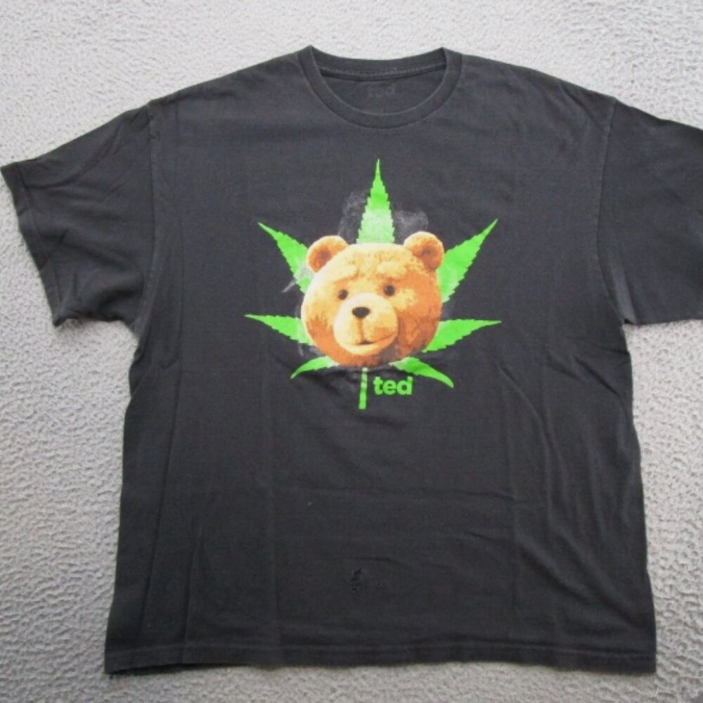 Ted Movie Graphic T-Shirt – Weed Leaf Funny Bear Shirt – Black Stoner Tee